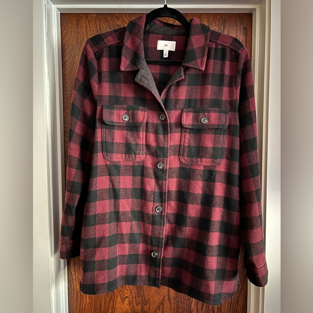 BP - Burgundy and black gingham Shacket - Size Medium